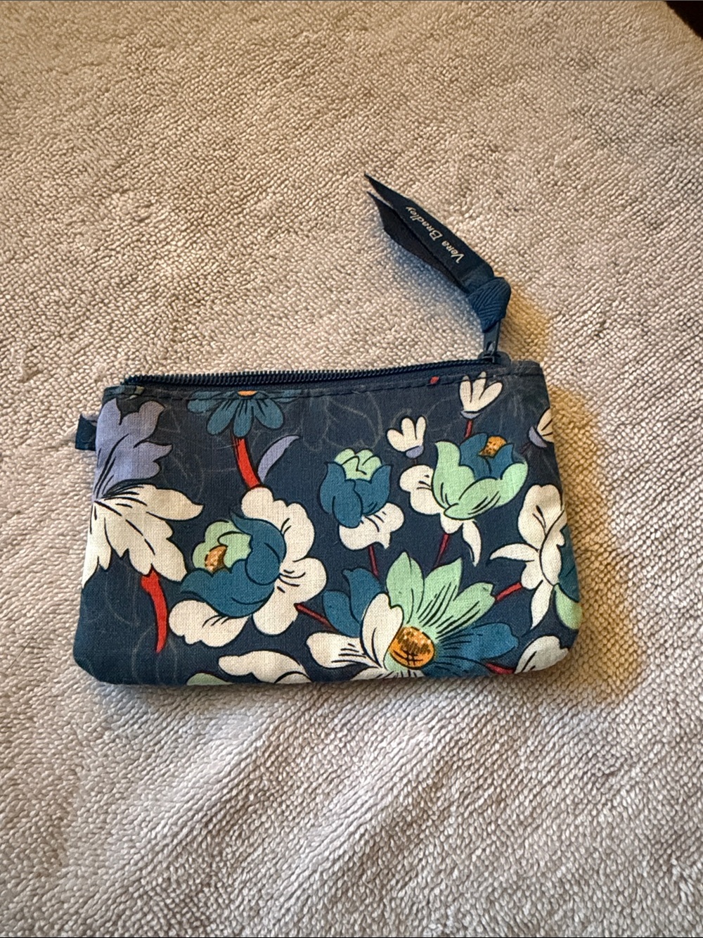 Vera Bradley Navy Floral Zip Pouch with Teal & White Flowers